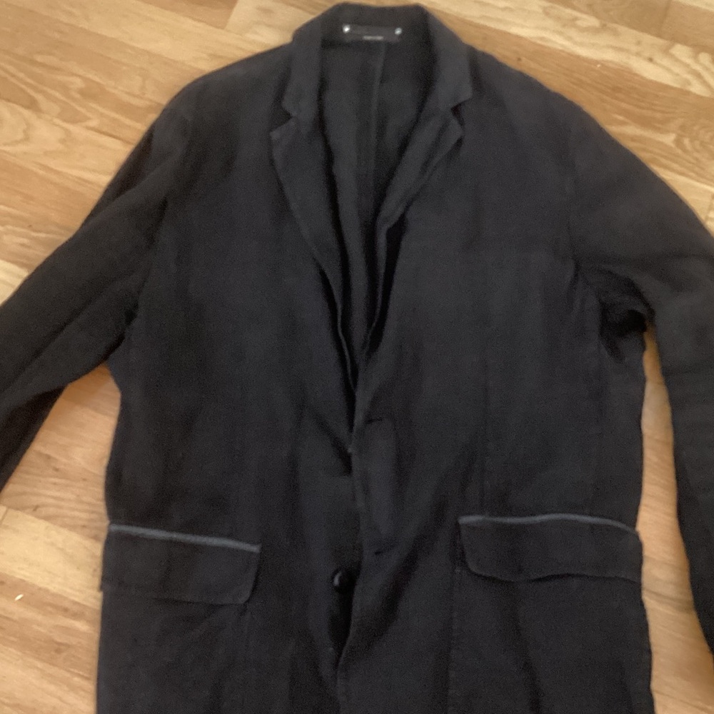Z Zegna Black Linen Coat.  54